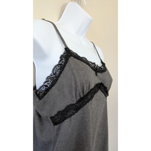 Babydoll Cami L Lace Trim Stretch Tank Top Y2K Fairy Grunge Dark Coquette Gray - Picture 2 of 8